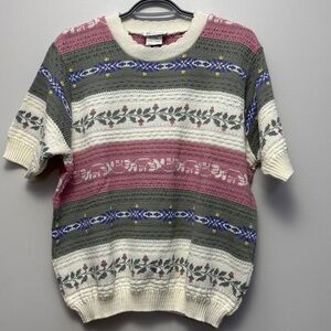 56. D’ Allairds Colorful Knit Patterned Short Sleeve Blouse